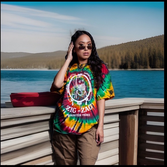 TIE DYE ZIG ZAG Braunstein Fr'eres Qualite Superieurp Portrait Of ZZ Man T-Shirt - Picture 3 of 15